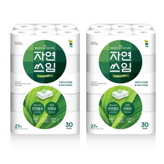 자연쓰임 천연펄프 화장지 그린 3겹 27m 30롤 2팩 총 60롤, 2개