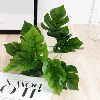 嘉義出貨 植物牆配材 假綠植 過膠假綠蘿 龜背葉 室內牆面裝飾花 插花植物 綠植仿真綠蘿 壁掛綠蘿 盆景黃金葛, 龜背葉1束, 1個