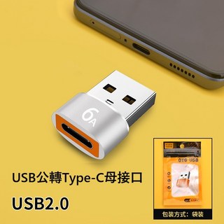 USB轉Type-C轉接頭 手機轉接頭 電腦USB轉接頭 隔日到貨 倉庫現貨, 1個, 銀色-袋裝, 銀色