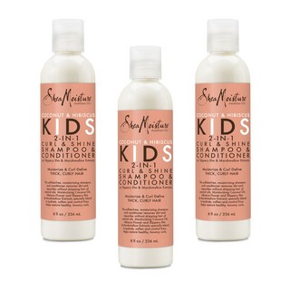 시어모이스처 키즈 2-In-1 컬 & 샤인 샴푸 컨디셔너 코코넛 히비스커스, 3개, 236ml