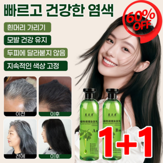 1+1【지속 컬러 고정】 플로럴 식물추출 염색 크림 천연 흰머리 새치 염색샴푸 가족용 저자극 염색제, 흑차색*2, 260ml