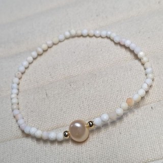 晶寶水晶 女王貝切面珠巴洛克珍珠手鍊 3mm天然刻面珠手環 女王貝手珠