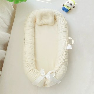 嬰兒睡窩 仿生床 中床 內外可拆洗 便攜式 防壓 寶寶好眠神器 贈大提袋, 淡雅米(床+枕+大提袋)