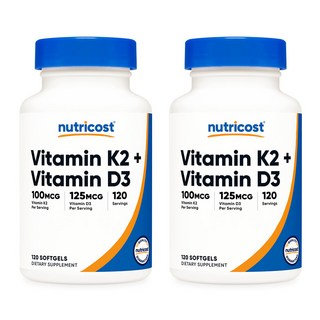 뉴트리코스트 비타민 K2 100mcg + 비타민 D3 5000IU 125mcg 소프트젤 120정 2개