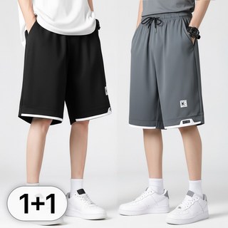 루크 2개 세트 남자 와이드 밴딩 반바지 남성 봄 가을 간절기 5부 팬츠 편안한 허리 스트링 바지 데일리 캐주얼 하의