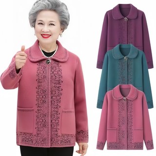 CinemaKiss 중년 여성 코트 카디건 두꺼운 가을겨울 70대 80대 할머니 옷 4050대 엄마옷 자켓 코트 생신선물 긴팔 실내복 효도선물