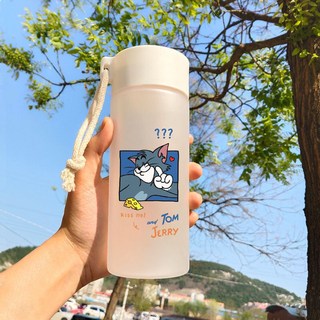 卡通貓和老鼠聯名情侶款磨砂塑料水杯，可愛高顏值學生便攜水杯, 杰瑞暴富,550ML磨砂塑料杯, 1個