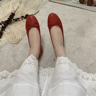 蝴蝶結娃娃鞋 平底鞋 莫蘭迪色 圓頭修身顯瘦, 紅色,35