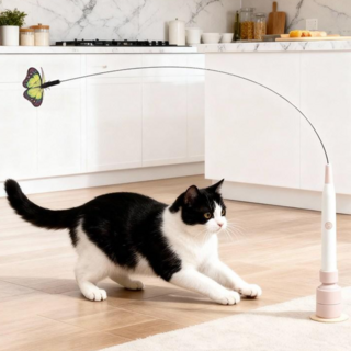 윈티크 애완용 날개짓 전동 버터플라이 캣템 장난감 혼자놀기 자석 치닝디닝, 1개, 화이트