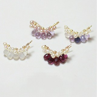 原創手工天然淡水珍珠耳排耳骨夾耳環 月光石紫水晶多寶石短款耳飾