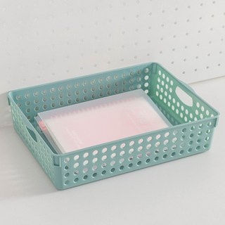 桌面塑料文件籃A4收納框文具雜物整理辦公用品鏤空文件資料框籃子居家生活日用品抖音同款小紅書同款, 86329綠色大號, 1個