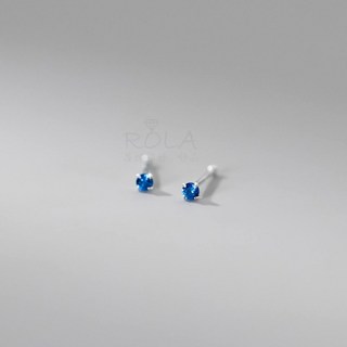 ROLA蘿拉銀飾飾品 999足銀養耳棒 2MM水鑽圓珠純銀耳針 免耳堵耳扣 18色可選