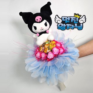 앤드플라워 산리오 츄파춥스 인형꽃다발+피켓증정 졸업식 입학식 사탕꽃다발 부케, 쿠로미츄파꽃다발(블루)+멋진왕자