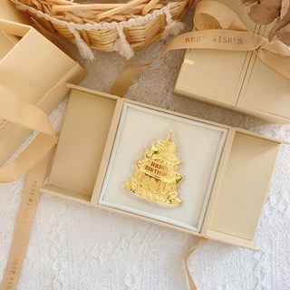 金大囍銀樓 9999純金 生日蛋糕金片 (0.3克蛋糕 0.1克生日快樂) 黃金生日禮物, 1個, 0.2克小熊蛋糕,影片愛心禮盒