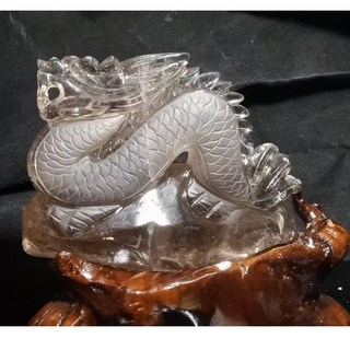 晶棋 水晶茶晶龍雕像 附根雕底座 - 尊貴吉祥權力象徵