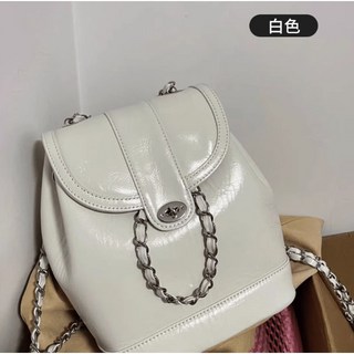 韓國小眾迷你小香風鏈條雙肩包女 ins 博主學生油蠟皮單肩包, 白色