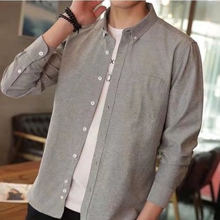 長袖襯衫男 白襯衫男 M-5XL 休閒商務口袋襯衫，韓版潮流修身外套