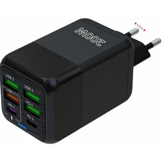 4USB+2PD 6in1 고속충전기 200W, 1개, 블랙