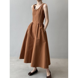 삼제태전 여성 여름 면 롱 원피스 슬림핏 민소매 편한 데일리룩