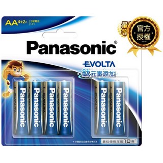 台灣公司貨 Panasonic 國際牌 EVOLTA 鈦元素電池 3號電池 4號電池 (拍立得電池/電子鎖電池適用), 1個, 3號，4+2(6顆)