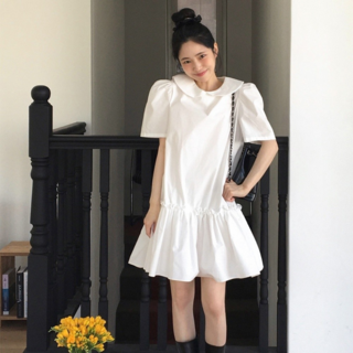 chic百搭可愛減齡格子連衣裙 女生夏季洋裝, 白色