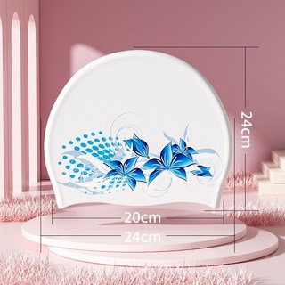 高顏值女新款防水大頭印花游泳專用大頭圍專業游泳帽少女長髮泳帽, 五瓣花, 1個