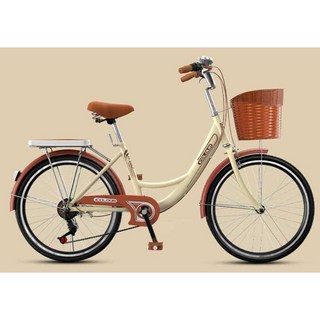 여성용 자전거 출퇴근 편한자전거 성인 클래식 따릉이, 레트로 옐로우 24인치 단일 속도, 1개, 146cm