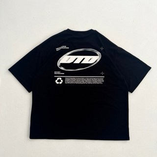 HYC 韓國 OTD 液態金屬環繞印花短袖T恤 情侶款 素面簡約休閒落肩寬鬆Y2K, 韓國黑