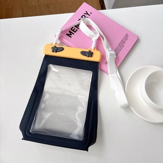 簡約純色防水腰包 大容量可觸屏手機防水袋收納包 可斜挎掛脖全封閉, 大容量腰包 黑色+純色掛繩, 1個