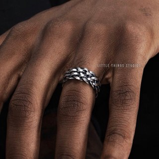 LITTLE THINGS STUDIOS S925純銀編織網格戒指 仿舊寬版個性銀戒