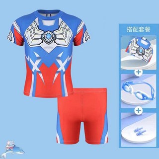 男童奧特曼泳衣套裝-短袖泳裝，3-13歲兒童適用，舒適透氣材質，多款卡通圖案可選