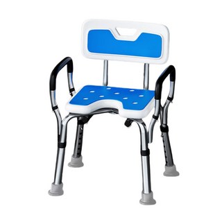 浴室洗澡椅 鋁合金防滑沐浴椅 老人孕婦兒童淋浴椅, 帶扶手椅背款(防滑腳墊)