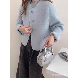 雙麵羊毛大衣女小個子雙麵呢短款外套，法式氣質小香風設計，台灣出貨2025春鞦新款