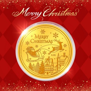 [골드팡] 24k 해피 크리스마스나잇 순금코인 0.2g +리본벨벳 선물패키지 (당일도착) 땅콩금 비상금 행운주화 럭키소원템 가족어른선물 순금골드바