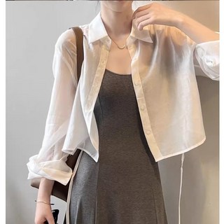 쌍천 여름 얇은 긴팔 자외선 차단 쉬폰 슬림 카디건 쇼트 톱