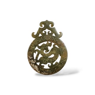 博古珍藏 秦 天然和闐玉雕鏤空出廓玉璧 把玩 玉牌玉珮飾項鍊 早期收藏 老件, 1個