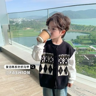 男童針織背心，2025秋冬季韓版提花毛線時尚馬夾