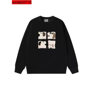 硬挺美式圓領衛衣 男款 黑色潮牌高街秋冬款 加絨加厚寬鬆外套 長袖上衣