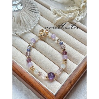 不醉ꕥ「紫風鈴」紫鋰雲母粉晶白月光紫玉晶紫祖母晶紫水晶堇青石白水晶·轉化負面情緒/帶來職場上的貴人, 14-15公分