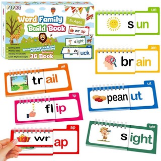 Word Family Build Book 읽기 및 라임 플립 액티비티 북 ABC 어휘 플래시 카드 CVC 단어 읽기 게임 만 3-8세 아동용 유치원 학습 활동 가족 교육, Word Family Build Book, 읽기 및 라
