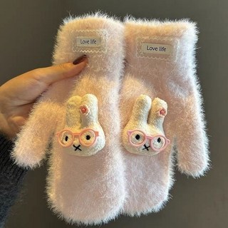 米菲兔保暖手套冬季韓版學生女可愛毛茸茸防寒風防凍戶外騎車手套冬季手套 五指手套 保暖手套 機車手套