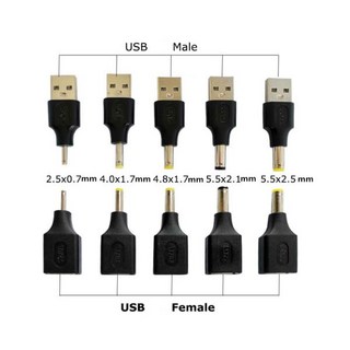 USB 암/USB 수-DC 5.5*2.5 5.5x2.1 4.8x1.7 4.0*1.7 5.5*1.7 2.5*0.7 3.0*1.1 3.5x1.35mm 전원 공급 장치, 01 USB female, 01 USB female, 1개