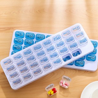 다세코 약통 블루1개+투명1개 휴대용약통 요일별 한달약통 31일 알약 약 영양제 정리함 케이스 약통, 1세트