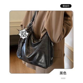 復古大容量腋下單肩通勤女包 2026秋冬新款輕奢小衆高級感雙肩包, 黑色