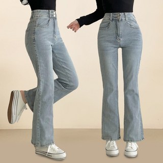 스트릿제이 키작녀 부츠컷 데님 팬츠 하이웨스트 중청 세미 편한 스판 슬림핏 나팔 바지