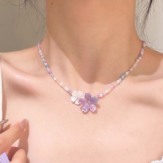 라일리 핸드메이드 라일락 플라워 비즈 목걸이