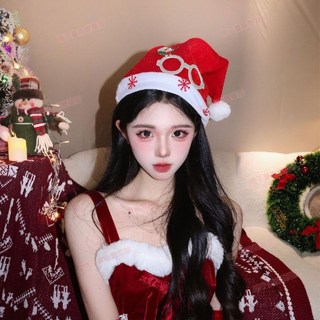 台灣出貨 聖誕新年紅色毛絨蝴蝶結帽子女冬季可愛毛絨氛圍鹿角聖誕帽小紅帽, 1個, 銀眼鏡鹿角聖誕帽