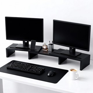 듀얼 모니터 받침대 모니티 선반 각도 조절, 블랙