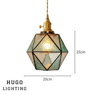 北歐復古單吊燈 輕奢鑽石角餐桌燈 全銅吊燈, 水藍,單吊燈 / 軌道接頭(黑)