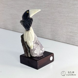 SZJR crystal&ore 大嘴鳥水晶鳥雕件，精緻鸚鵡擺飾，居家品味裝飾